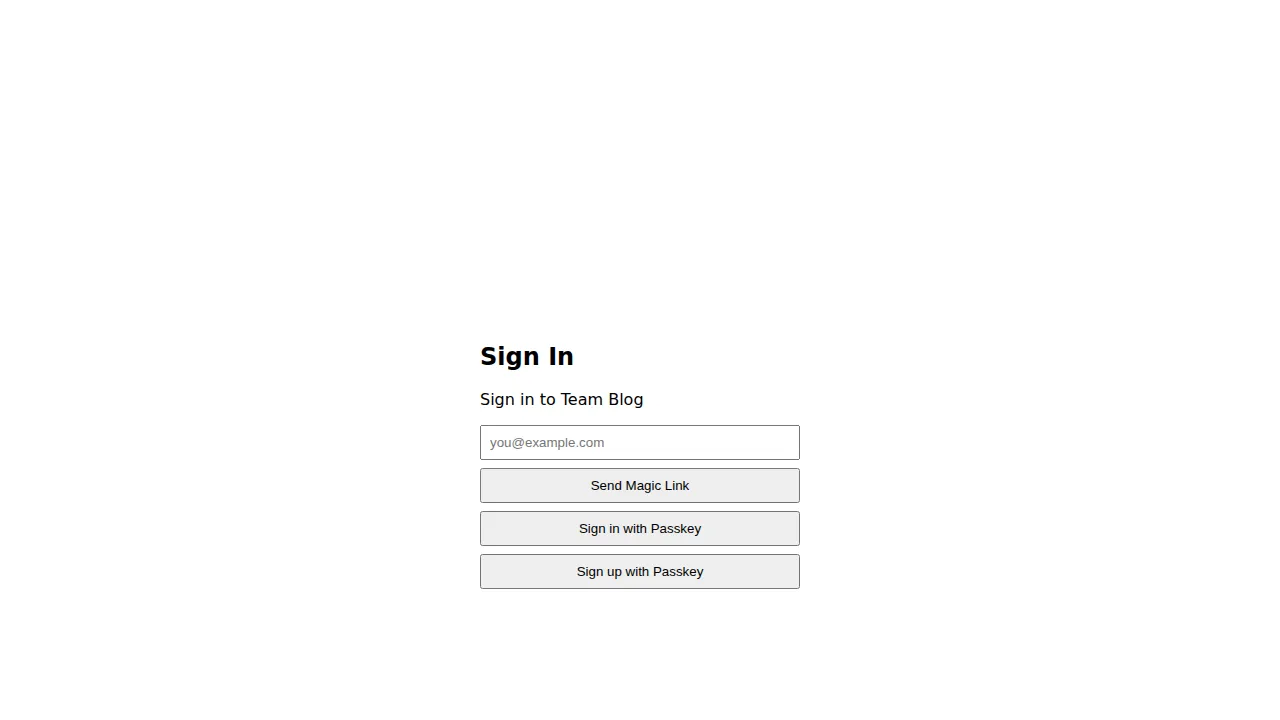The login page with a magic link email input